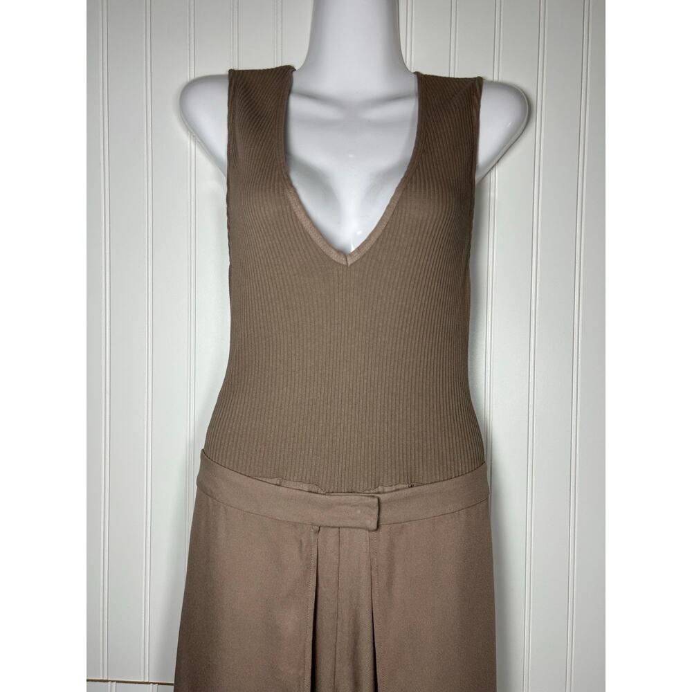 ZARA compound wrab jumpsuit wide legs sleeveless cotton beige women’s Sz M NWOT - Picture 12 of 13